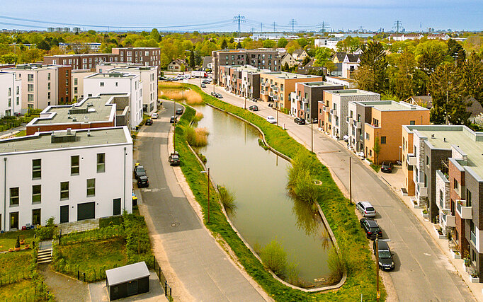 Luftbild des Wohnquartiers Jenfelder Au