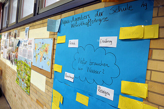 Wandzeitung mit Arbeitsergebnissen einer Aqua-Agenten Gruppe.