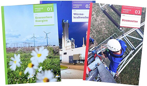 Drei Titelbilder der Heftreihe "Energie macht Schule".